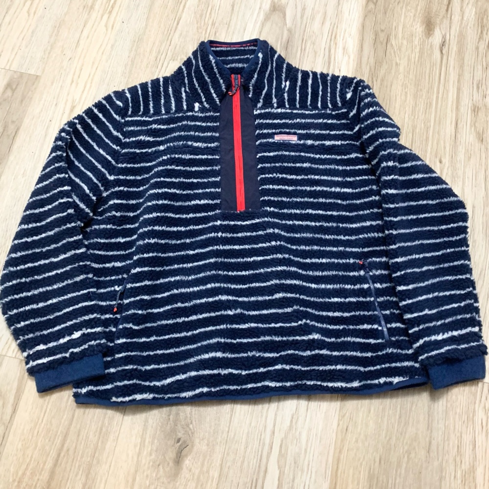 Vineyard Vines Break Stripe Super Sherpa Shep Shirt Teddy Jacket Coat XL